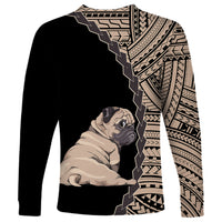Custom Pug Dog Long Sleeve Shirt With Polynesian Tribal Tattoo LT6 - Wonder Print Shop