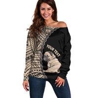 Custom Pug Dog Off Shoulder Sweater With Polynesian Tribal Tattoo LT6 - Wonder Print Shop