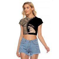Custom Pug Dog Raglan Cropped T Shirt With Polynesian Tribal Tattoo LT6 - Wonder Print Shop
