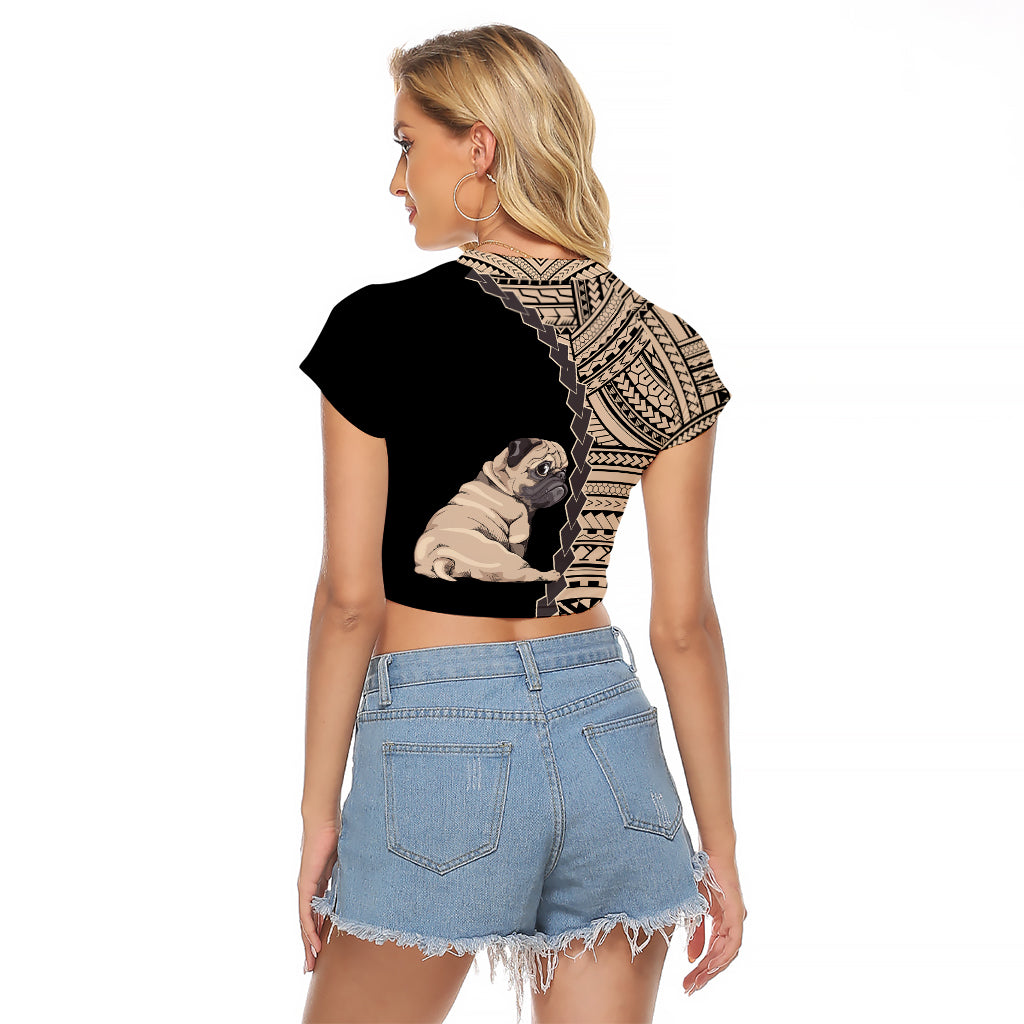 Custom Pug Dog Raglan Cropped T Shirt With Polynesian Tribal Tattoo LT6 - Wonder Print Shop