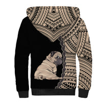 Custom Pug Dog Sherpa Hoodie With Polynesian Tribal Tattoo LT6 - Wonder Print Shop