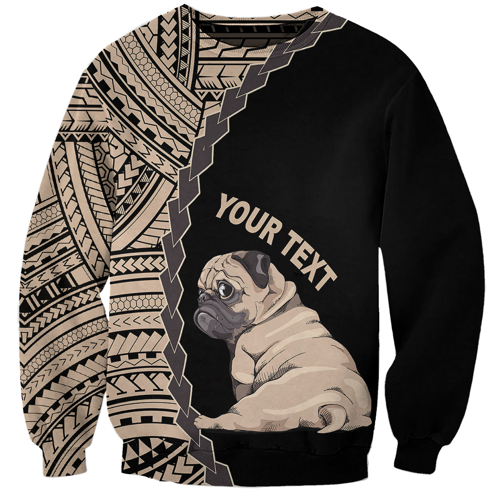 Custom Pug Dog Sweatshirt With Polynesian Tribal Tattoo LT6 - Wonder Print Shop