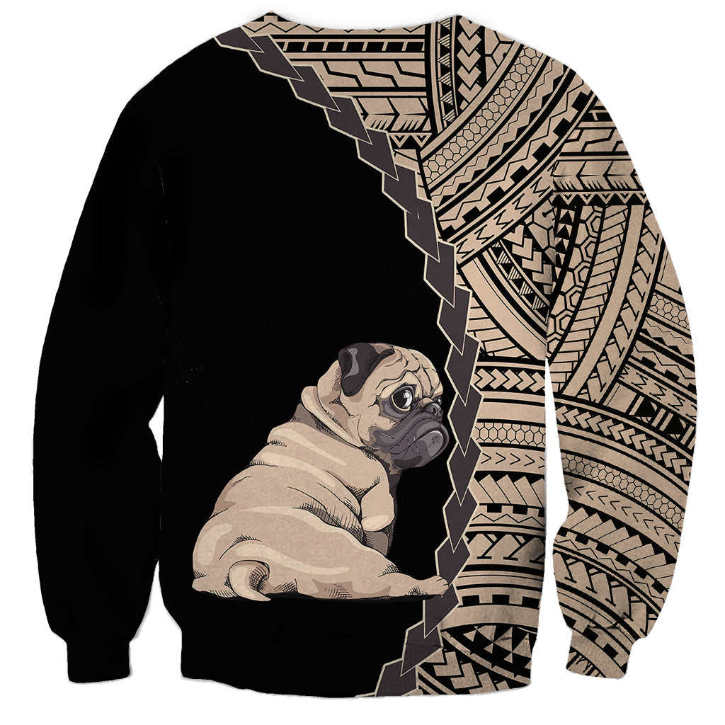 Custom Pug Dog Sweatshirt With Polynesian Tribal Tattoo LT6 - Wonder Print Shop