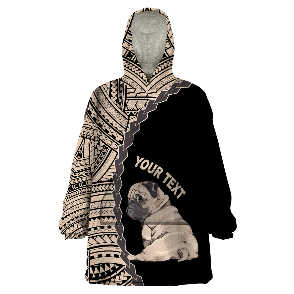 Custom Pug Dog Wearable Blanket Hoodie With Polynesian Tribal Tattoo LT6 - Wonder Print Shop