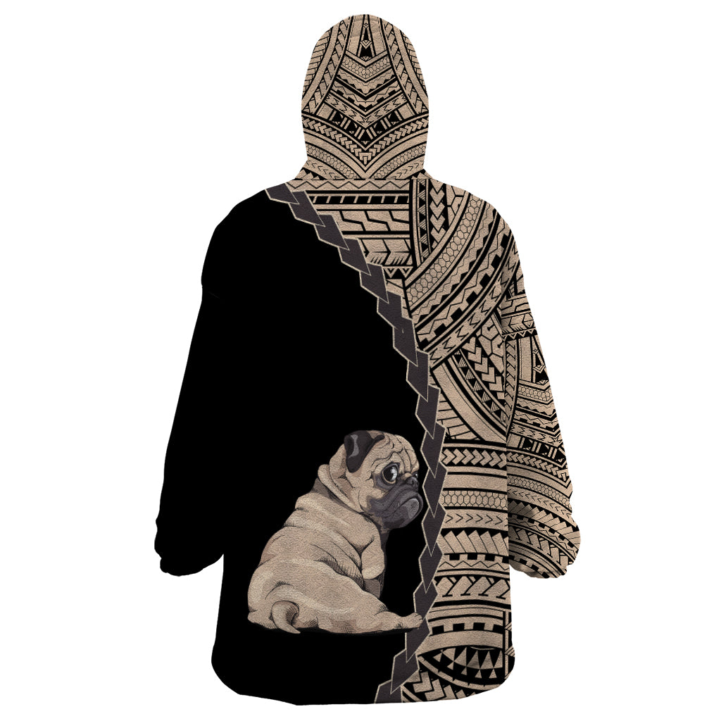 Custom Pug Dog Wearable Blanket Hoodie With Polynesian Tribal Tattoo LT6 - Wonder Print Shop