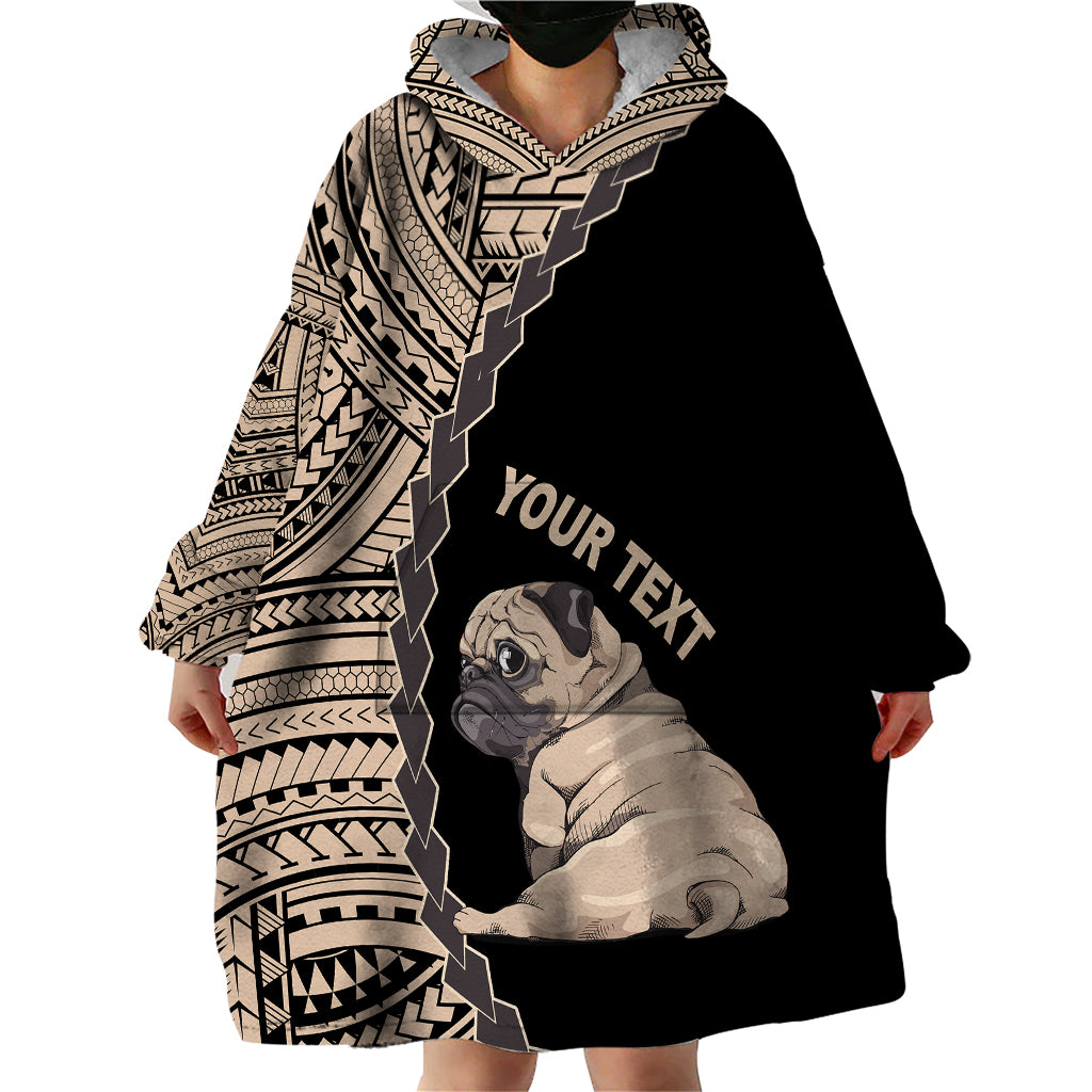 Custom Pug Dog Wearable Blanket Hoodie With Polynesian Tribal Tattoo LT6 - Wonder Print Shop