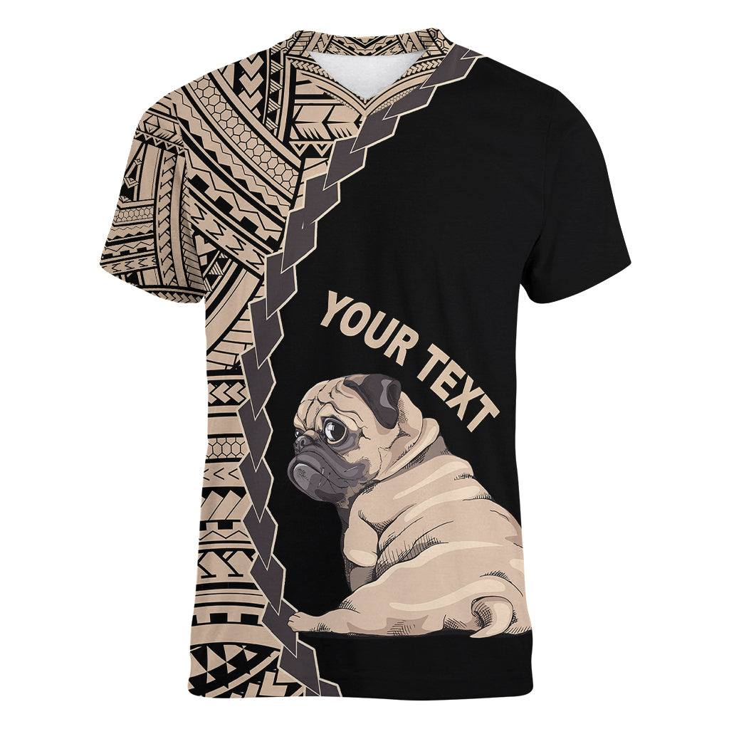 Custom Pug Dog Women V Neck T Shirt With Polynesian Tribal Tattoo LT6 - Wonder Print Shop