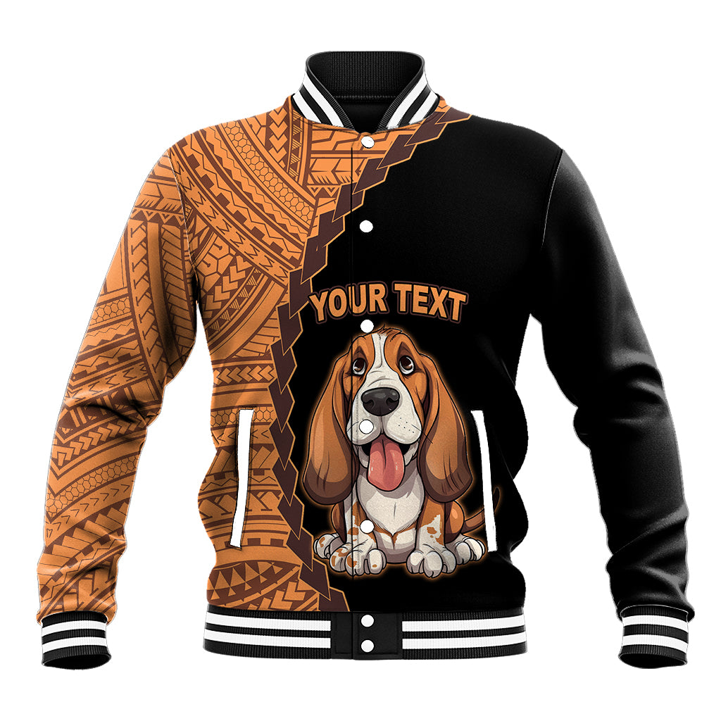 Custom Basset Hound Dog Baseball Jacket With Polynesian Tribal Tattoo LT6 - Wonder Print Shop