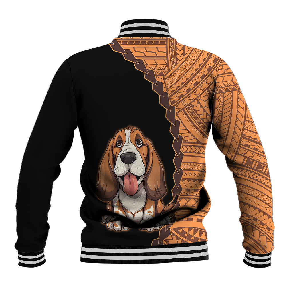 Custom Basset Hound Dog Baseball Jacket With Polynesian Tribal Tattoo LT6 - Wonder Print Shop