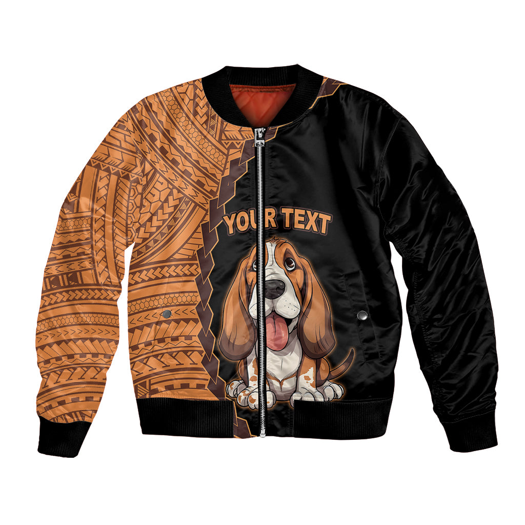 Custom Basset Hound Dog Bomber Jacket With Polynesian Tribal Tattoo LT6 - Wonder Print Shop