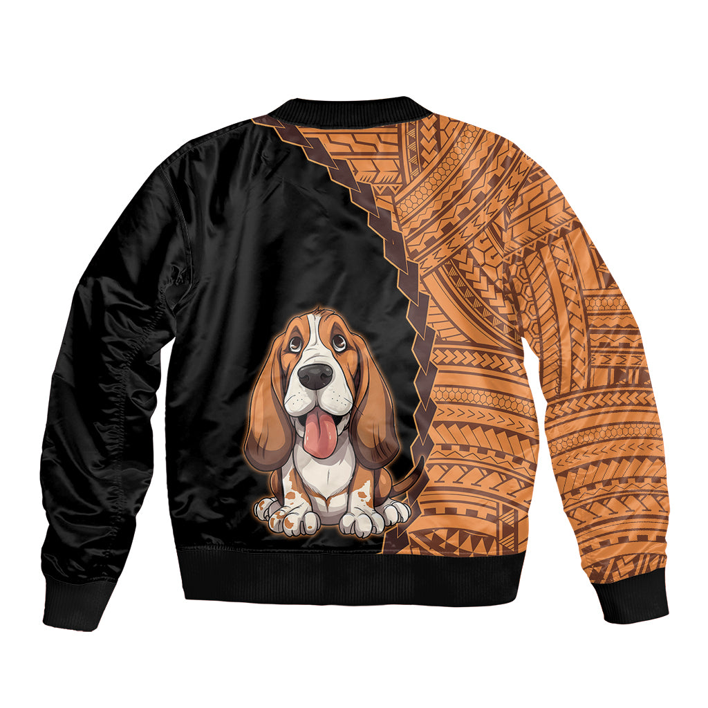 Custom Basset Hound Dog Bomber Jacket With Polynesian Tribal Tattoo LT6 - Wonder Print Shop
