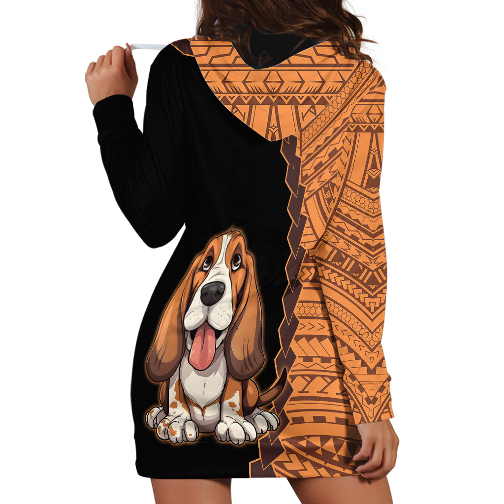 Custom Basset Hound Dog Hoodie Dress With Polynesian Tribal Tattoo LT6 - Wonder Print Shop