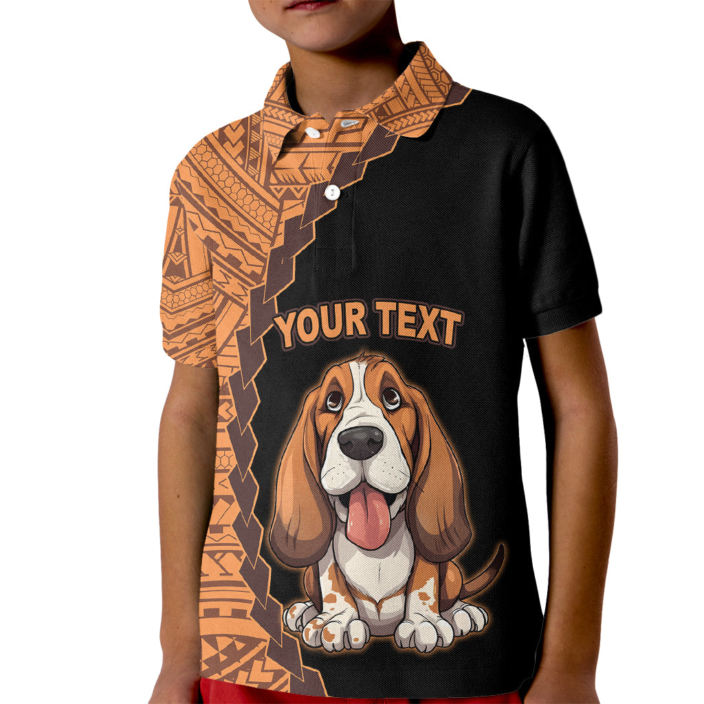 Custom Basset Hound Dog Kid Polo Shirt With Polynesian Tribal Tattoo LT6 - Wonder Print Shop