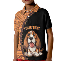 Custom Basset Hound Dog Kid Polo Shirt With Polynesian Tribal Tattoo LT6 - Wonder Print Shop