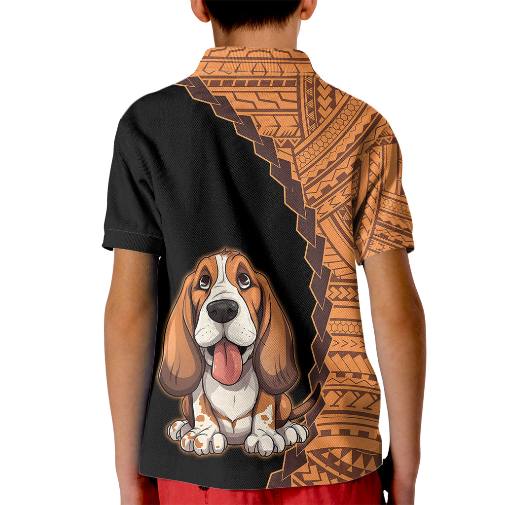 Custom Basset Hound Dog Kid Polo Shirt With Polynesian Tribal Tattoo LT6 - Wonder Print Shop