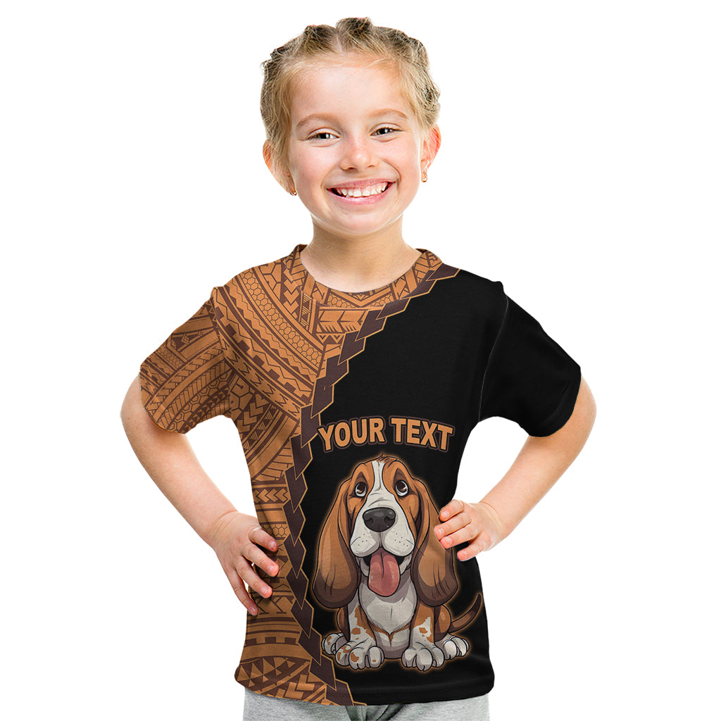 Custom Basset Hound Dog Kid T Shirt With Polynesian Tribal Tattoo LT6 - Wonder Print Shop