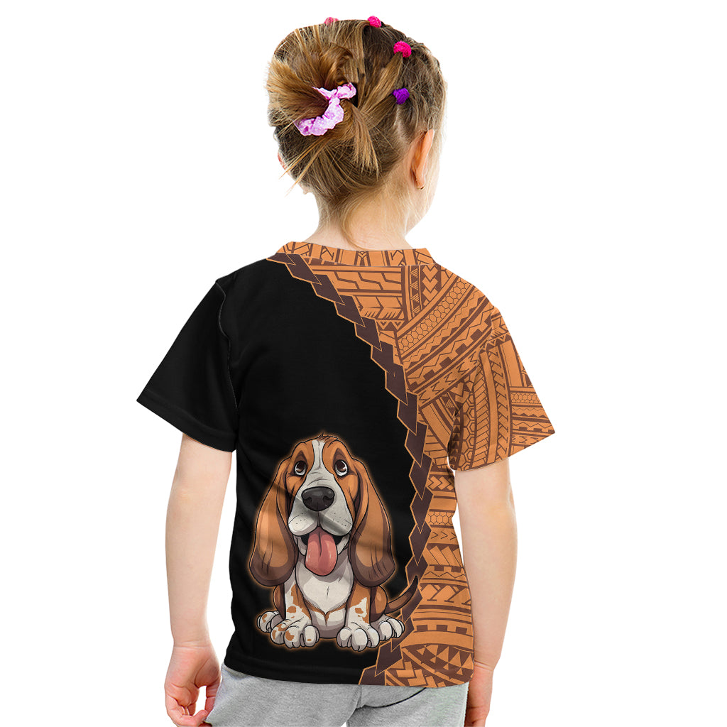Custom Basset Hound Dog Kid T Shirt With Polynesian Tribal Tattoo LT6 - Wonder Print Shop