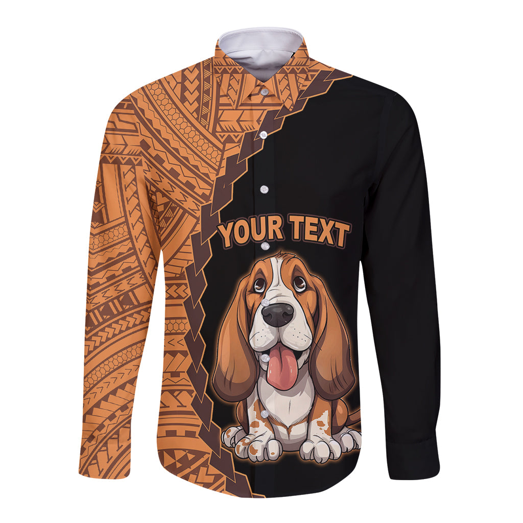 Custom Basset Hound Dog Long Sleeve Button Shirt With Polynesian Tribal Tattoo LT6 - Wonder Print Shop