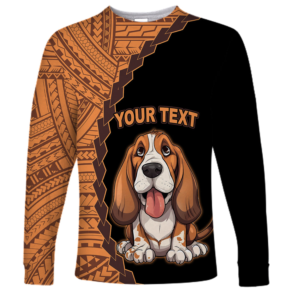 Custom Basset Hound Dog Long Sleeve Shirt With Polynesian Tribal Tattoo LT6 - Wonder Print Shop