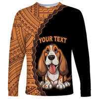 Custom Basset Hound Dog Long Sleeve Shirt With Polynesian Tribal Tattoo LT6 - Wonder Print Shop