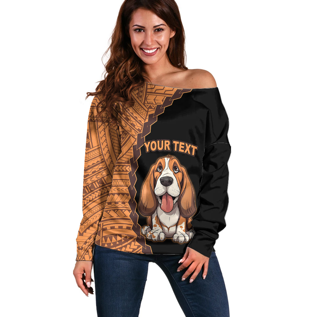 Custom Basset Hound Dog Off Shoulder Sweater With Polynesian Tribal Tattoo LT6 - Wonder Print Shop