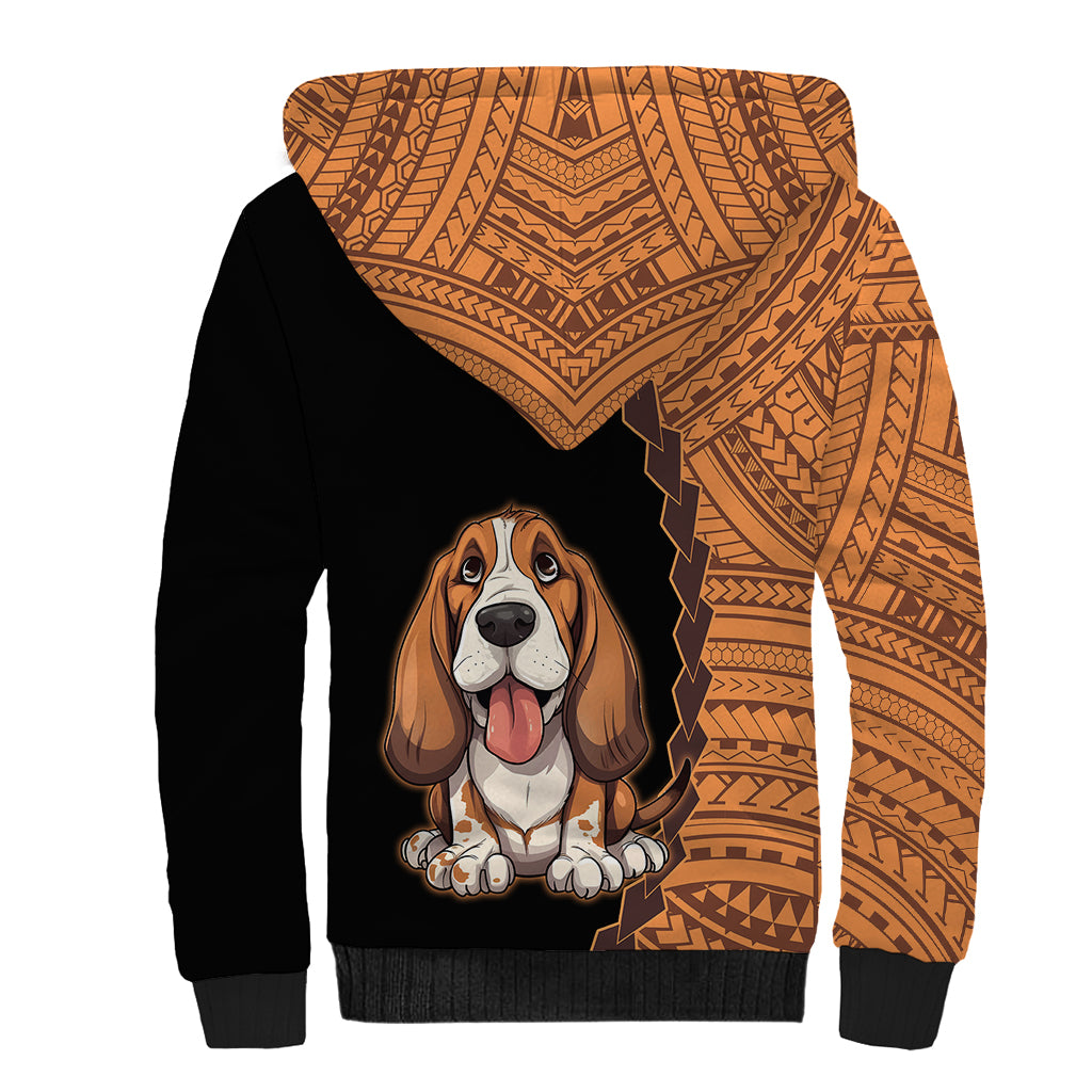 Custom Basset Hound Dog Sherpa Hoodie With Polynesian Tribal Tattoo LT6 - Wonder Print Shop