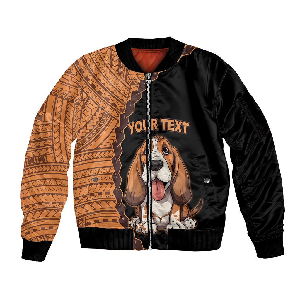 Custom Basset Hound Dog Sleeve Zip Bomber Jacket With Polynesian Tribal Tattoo LT6 - Wonder Print Shop