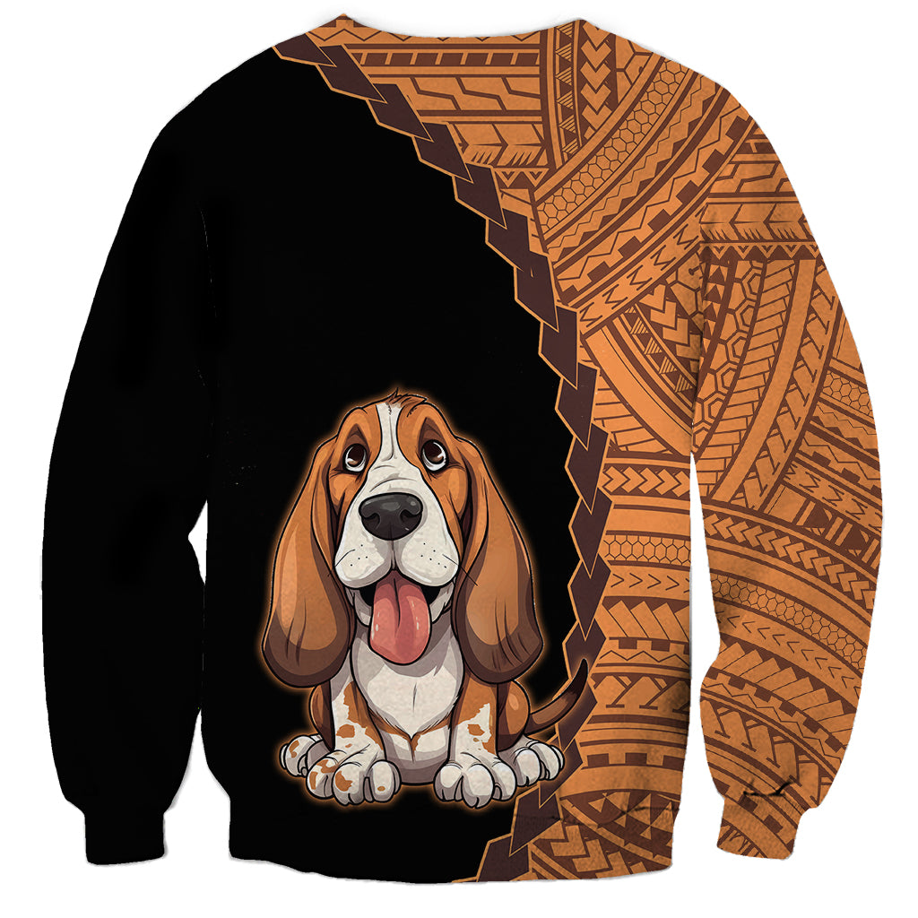 Custom Basset Hound Dog Sweatshirt With Polynesian Tribal Tattoo LT6 - Wonder Print Shop