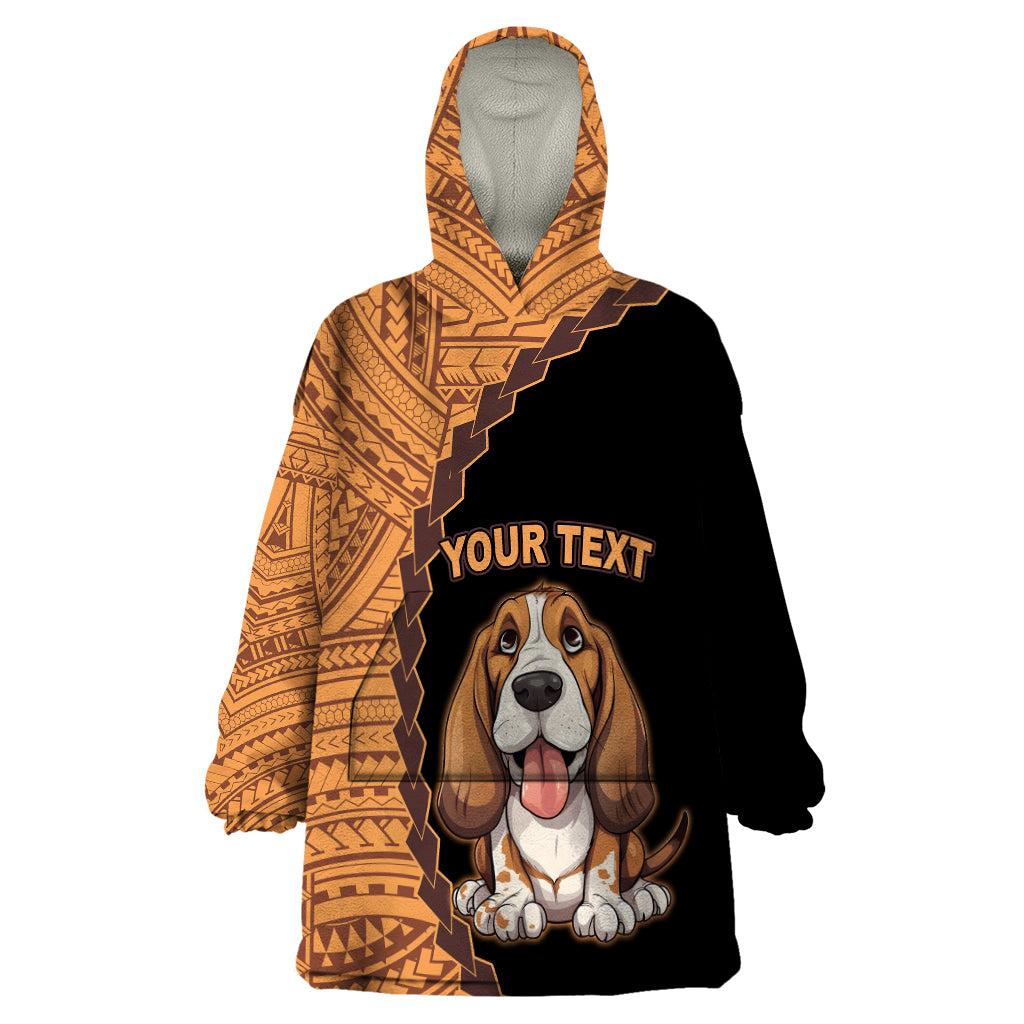 Custom Basset Hound Dog Wearable Blanket Hoodie With Polynesian Tribal Tattoo LT6 - Wonder Print Shop