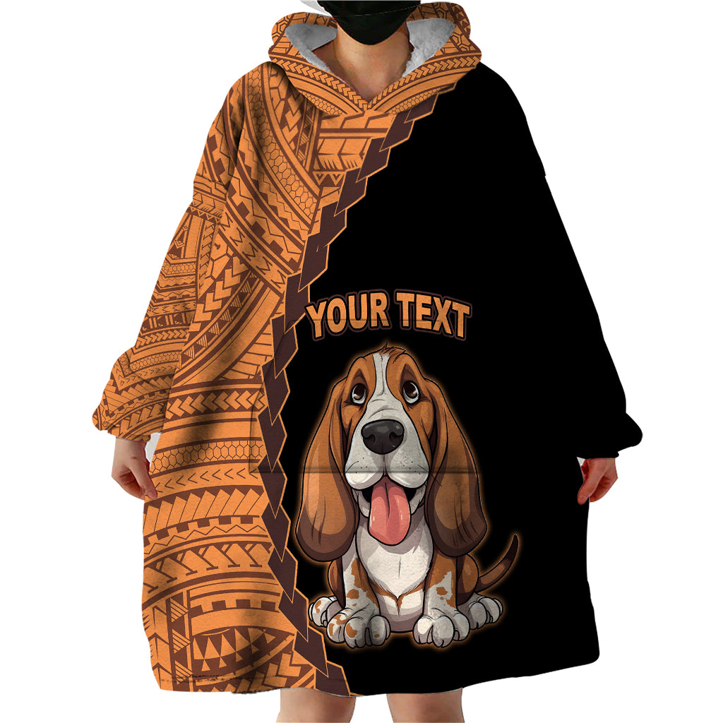 Custom Basset Hound Dog Wearable Blanket Hoodie With Polynesian Tribal Tattoo LT6 - Wonder Print Shop