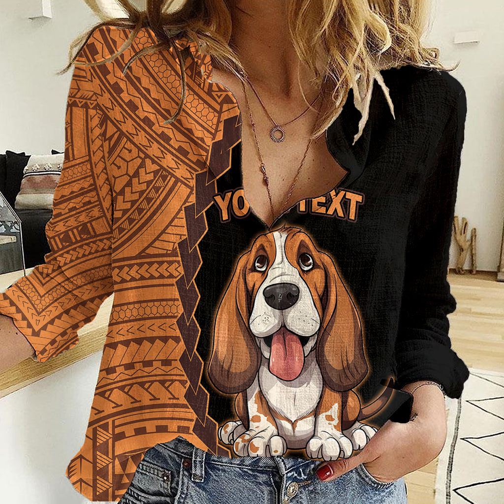 Custom Basset Hound Dog Women Casual Shirt With Polynesian Tribal Tattoo LT6 - Wonder Print Shop