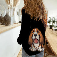 Custom Basset Hound Dog Women Casual Shirt With Polynesian Tribal Tattoo LT6 - Wonder Print Shop