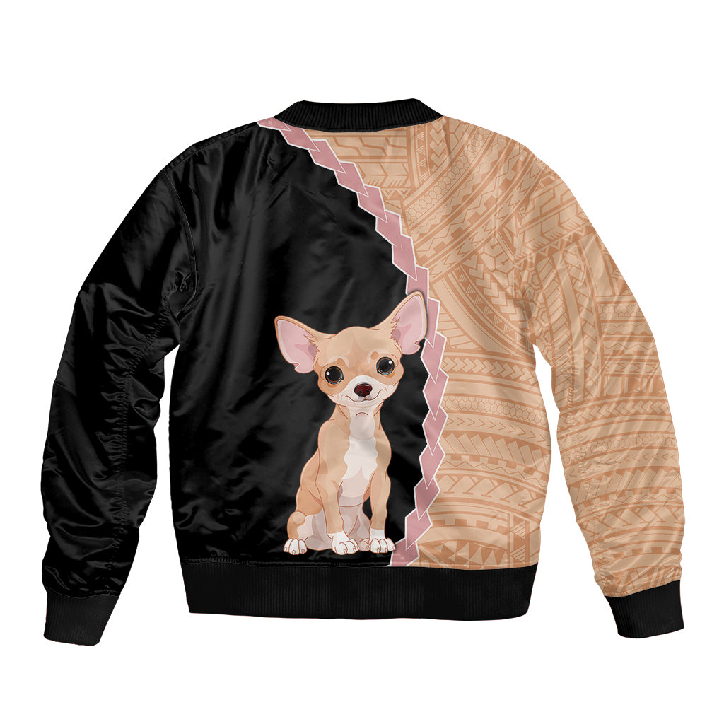 Custom Chihuahua Dog Bomber Jacket With Polynesian Tribal Tattoo LT6 - Wonder Print Shop