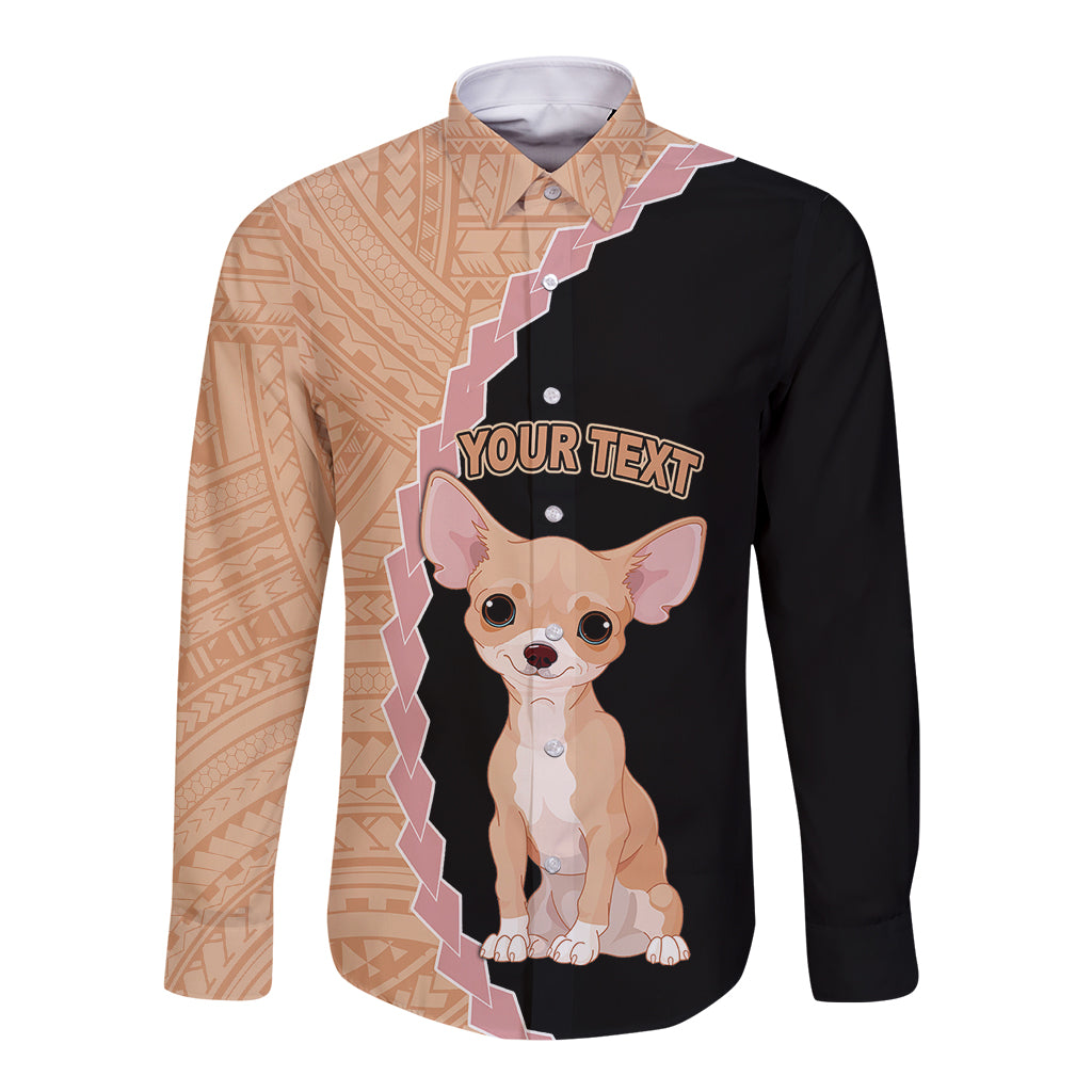 Custom Chihuahua Dog Long Sleeve Button Shirt With Polynesian Tribal Tattoo LT6 - Wonder Print Shop