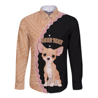 Custom Chihuahua Dog Long Sleeve Button Shirt With Polynesian Tribal Tattoo LT6 - Wonder Print Shop