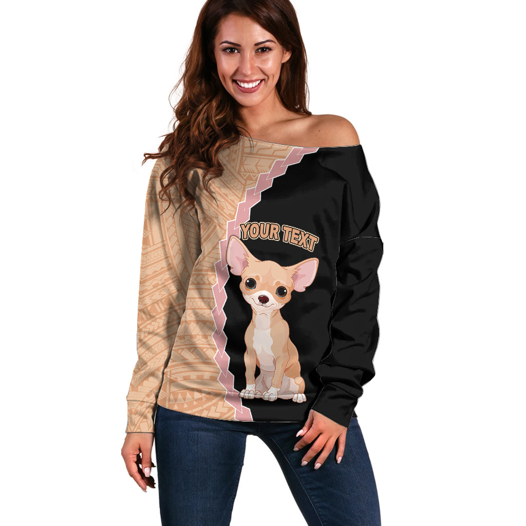 Custom Chihuahua Dog Off Shoulder Sweater With Polynesian Tribal Tattoo LT6 - Wonder Print Shop
