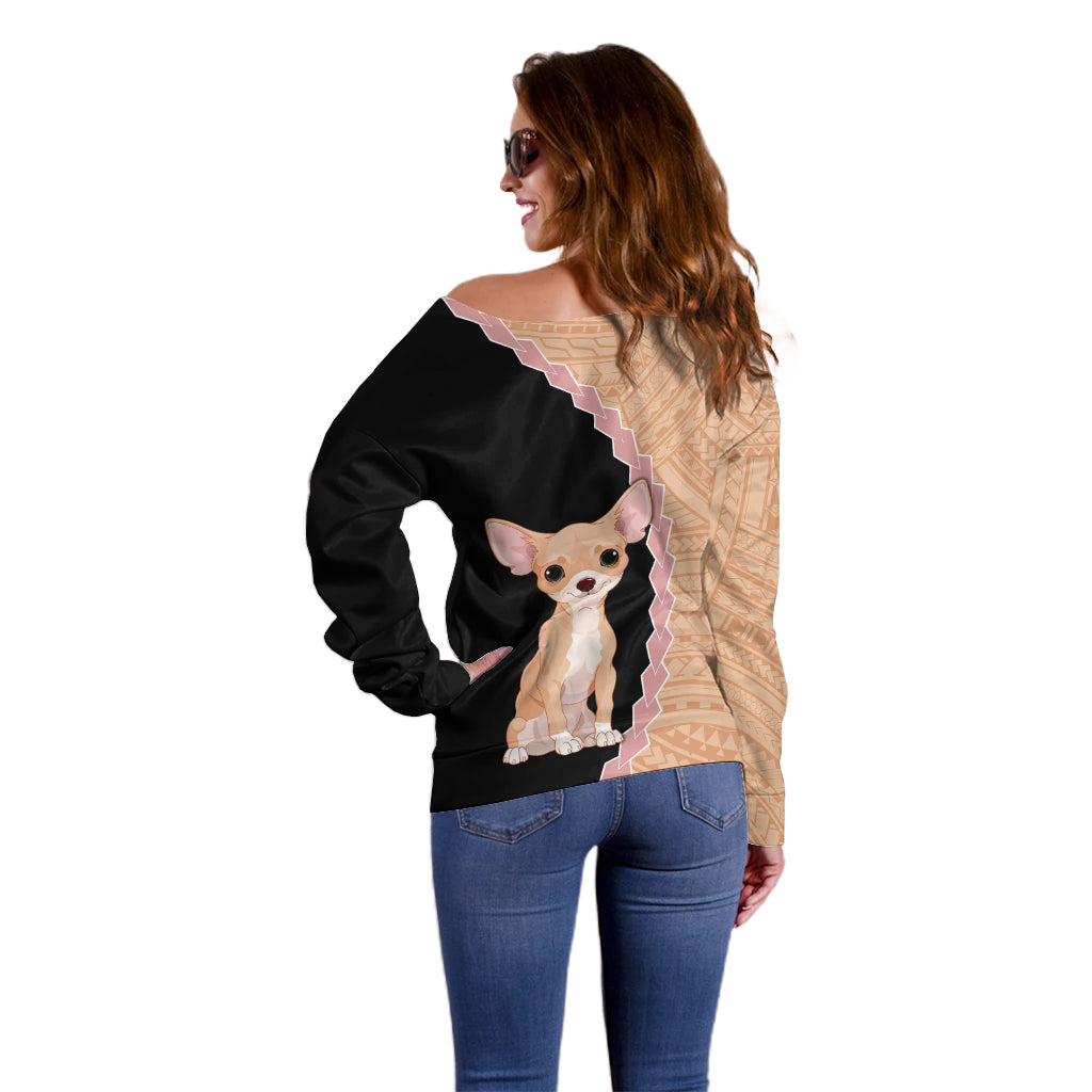 Custom Chihuahua Dog Off Shoulder Sweater With Polynesian Tribal Tattoo LT6 - Wonder Print Shop