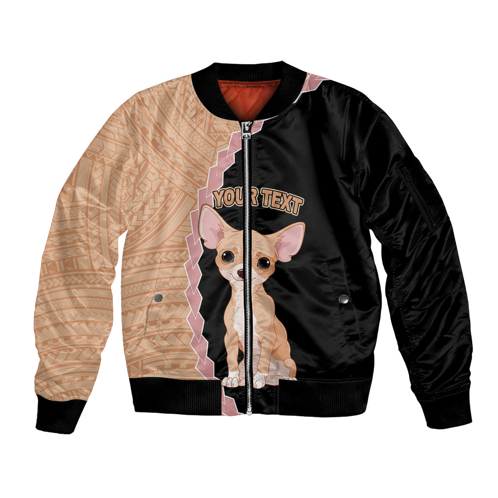 Custom Chihuahua Dog Sleeve Zip Bomber Jacket With Polynesian Tribal Tattoo LT6 - Wonder Print Shop
