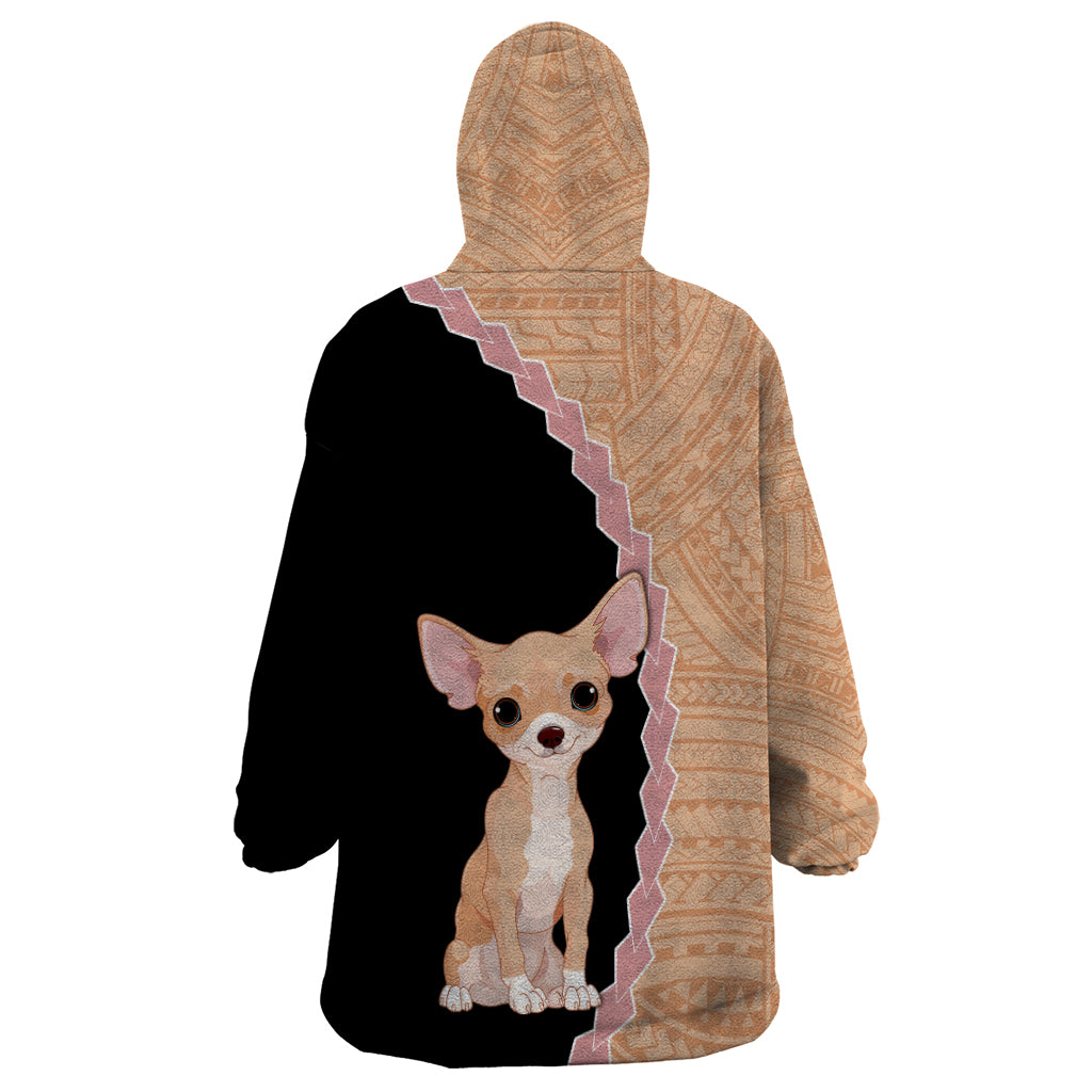 Custom Chihuahua Dog Wearable Blanket Hoodie With Polynesian Tribal Tattoo LT6 - Wonder Print Shop