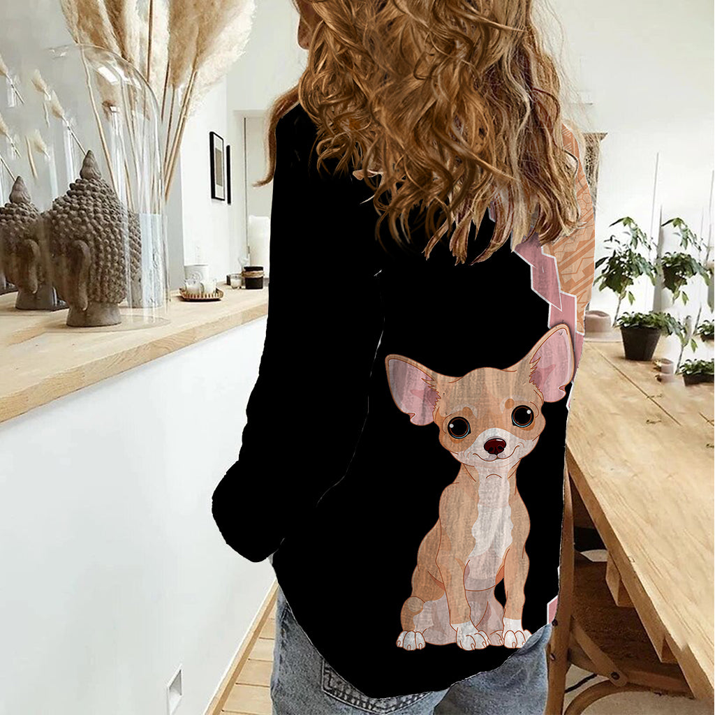 Custom Chihuahua Dog Women Casual Shirt With Polynesian Tribal Tattoo LT6 - Wonder Print Shop