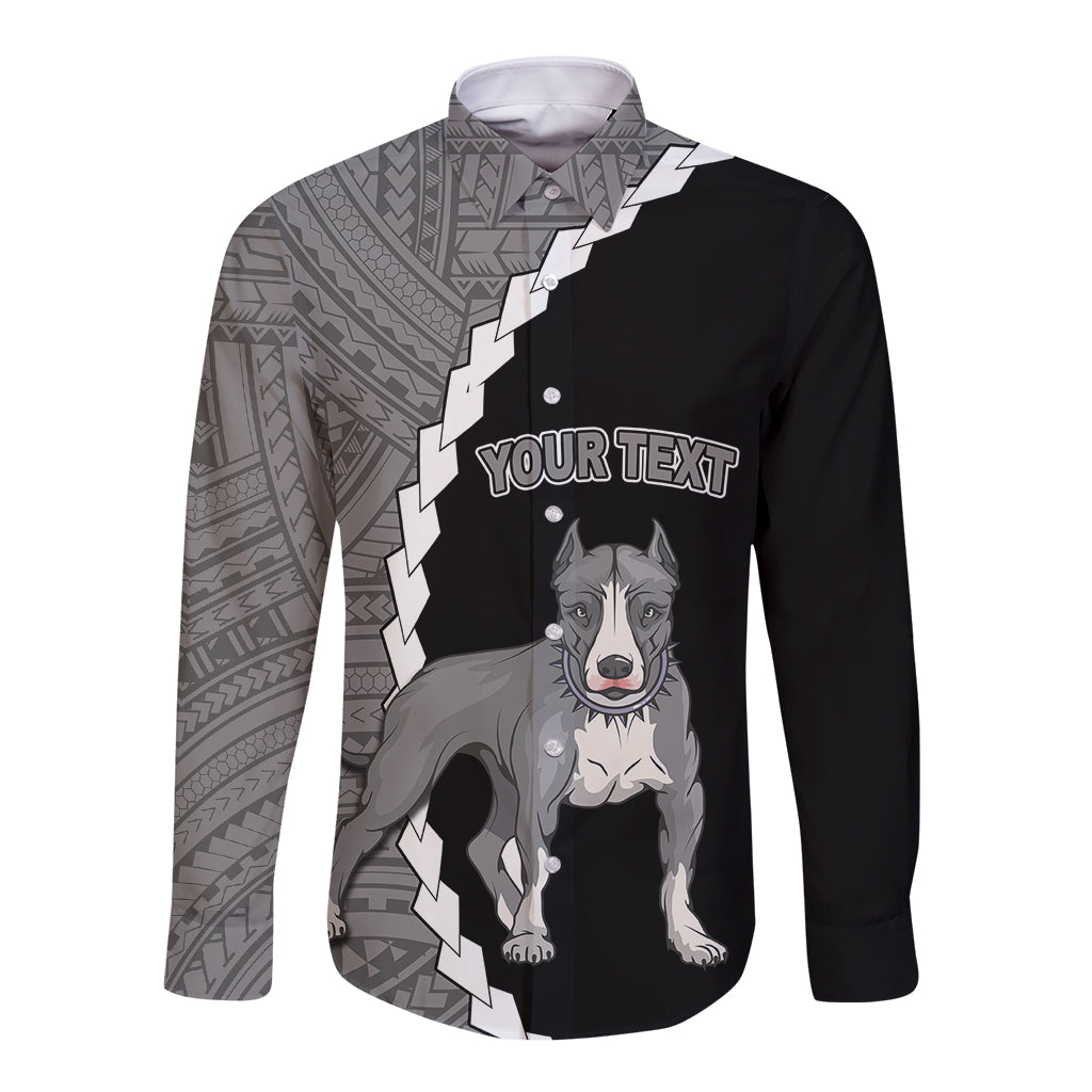 Custom Pitbull Dog Long Sleeve Button Shirt With Polynesian Tribal Tattoo LT6 - Wonder Print Shop