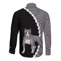 Custom Pitbull Dog Long Sleeve Button Shirt With Polynesian Tribal Tattoo LT6 - Wonder Print Shop