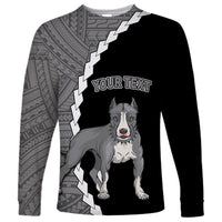 Custom Pitbull Dog Long Sleeve Shirt With Polynesian Tribal Tattoo LT6 - Wonder Print Shop