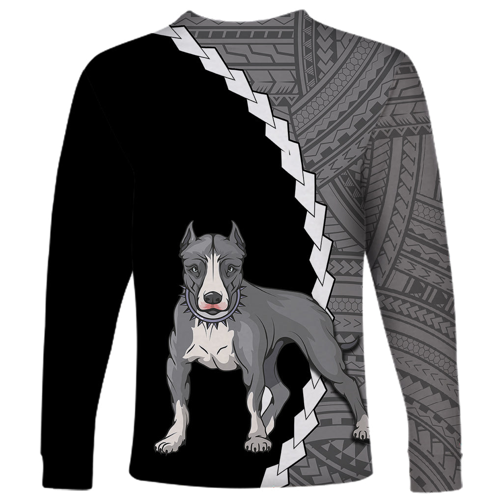 Custom Pitbull Dog Long Sleeve Shirt With Polynesian Tribal Tattoo LT6 - Wonder Print Shop