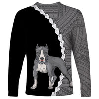 Custom Pitbull Dog Long Sleeve Shirt With Polynesian Tribal Tattoo LT6 - Wonder Print Shop