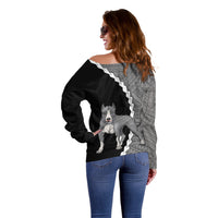 Custom Pitbull Dog Off Shoulder Sweater With Polynesian Tribal Tattoo LT6 - Wonder Print Shop