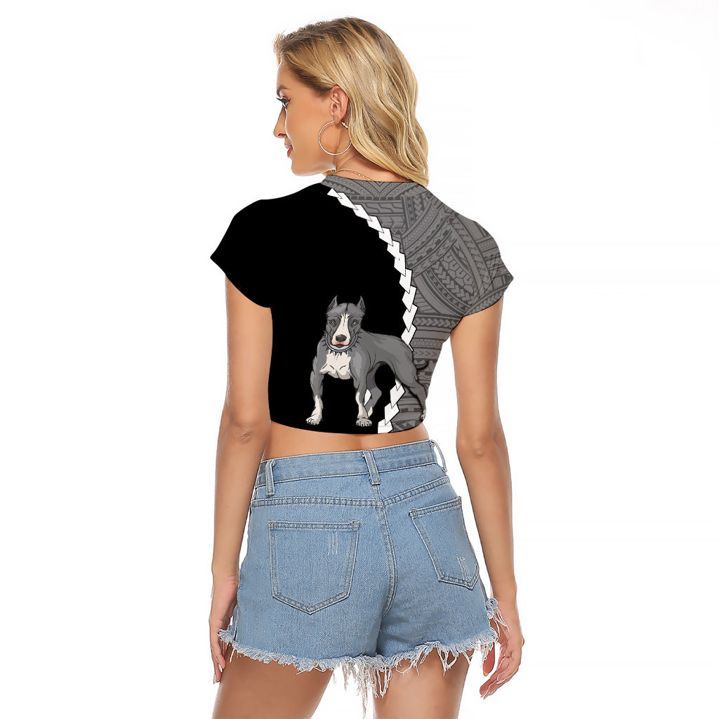 Custom Pitbull Dog Raglan Cropped T Shirt With Polynesian Tribal Tattoo LT6 - Wonder Print Shop