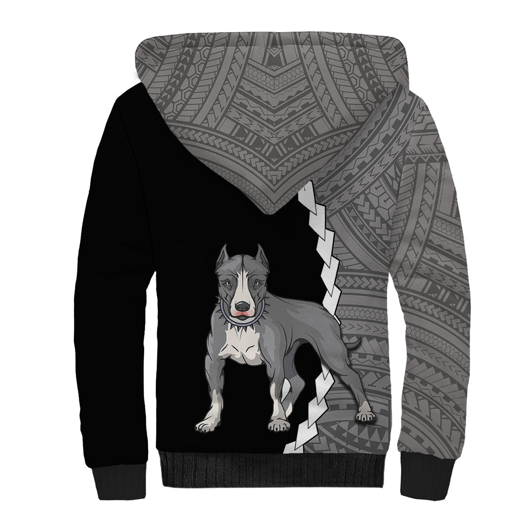 Custom Pitbull Dog Sherpa Hoodie With Polynesian Tribal Tattoo LT6 - Wonder Print Shop
