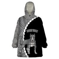 Custom Pitbull Dog Wearable Blanket Hoodie With Polynesian Tribal Tattoo LT6 - Wonder Print Shop
