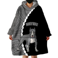Custom Pitbull Dog Wearable Blanket Hoodie With Polynesian Tribal Tattoo LT6 - Wonder Print Shop